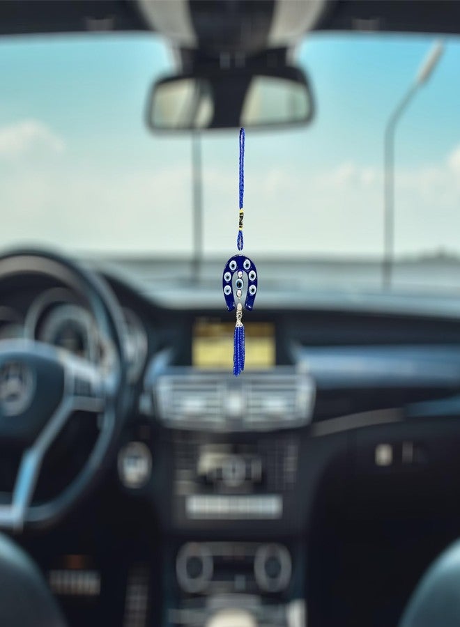 WARMINGO DE 2 Pc Horse Shoe Small Evil Eye Hanging for Car, Home & Office | Evil Eye for Nazar Protection | Horse Shoe Blue - Image 2